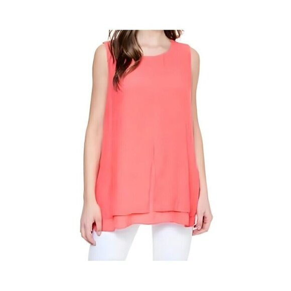 Cristina B Ladies' Double Layer Blouse Red Hi-Low Hem Sleeveless - Picture 1 of 3